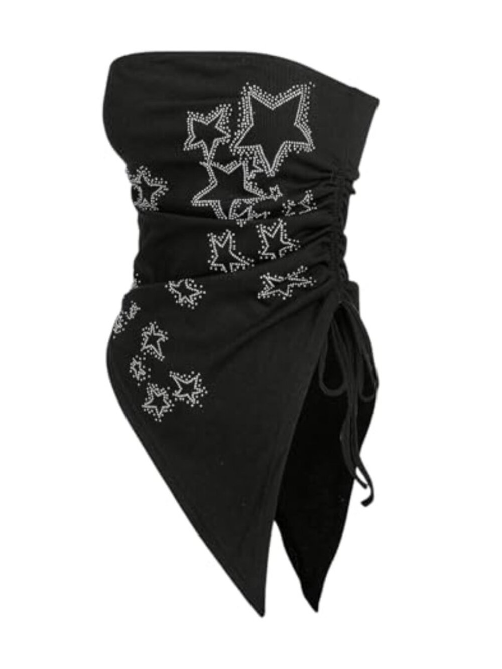 Plus Size Ruched Asymmetrical Y2K Star Tube Top Strapless Rhinestone